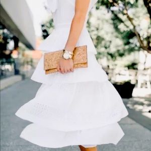 BANANA REPUBLIC White Laser Cut Pleated Midi Dress
